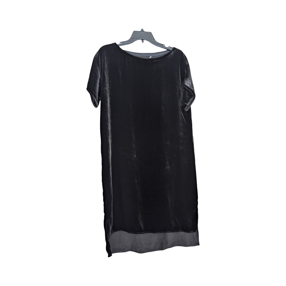 Eileen Fisher Velvet Tunic‎ Dress XS Black Silk Blend Short Sleeve Minimalist